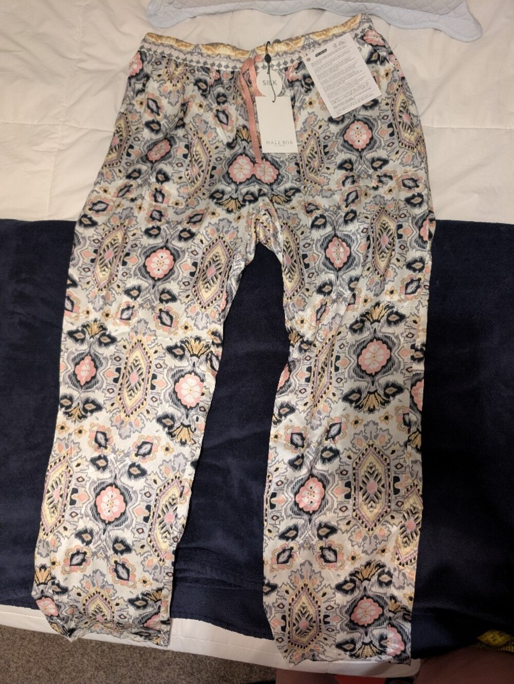 HALE BOB Silk-Blend Printed Women’s Pants - Pink & Gray Pattern Size M